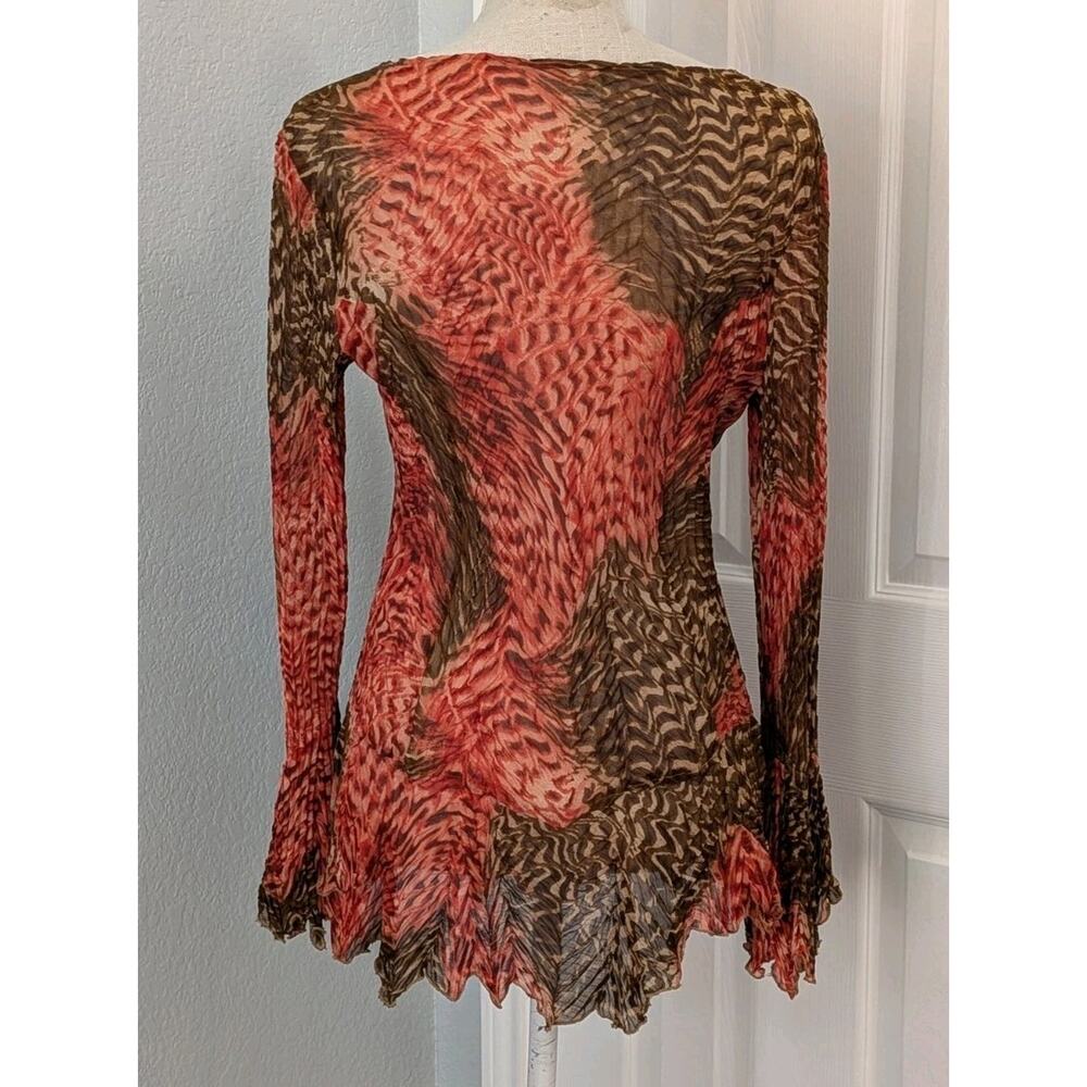 VTG Y2K Alberto Makali Crinkle Top Snake Print Blouse Lettuce Hem Bell Sz LARGE - Picture 4 of 8